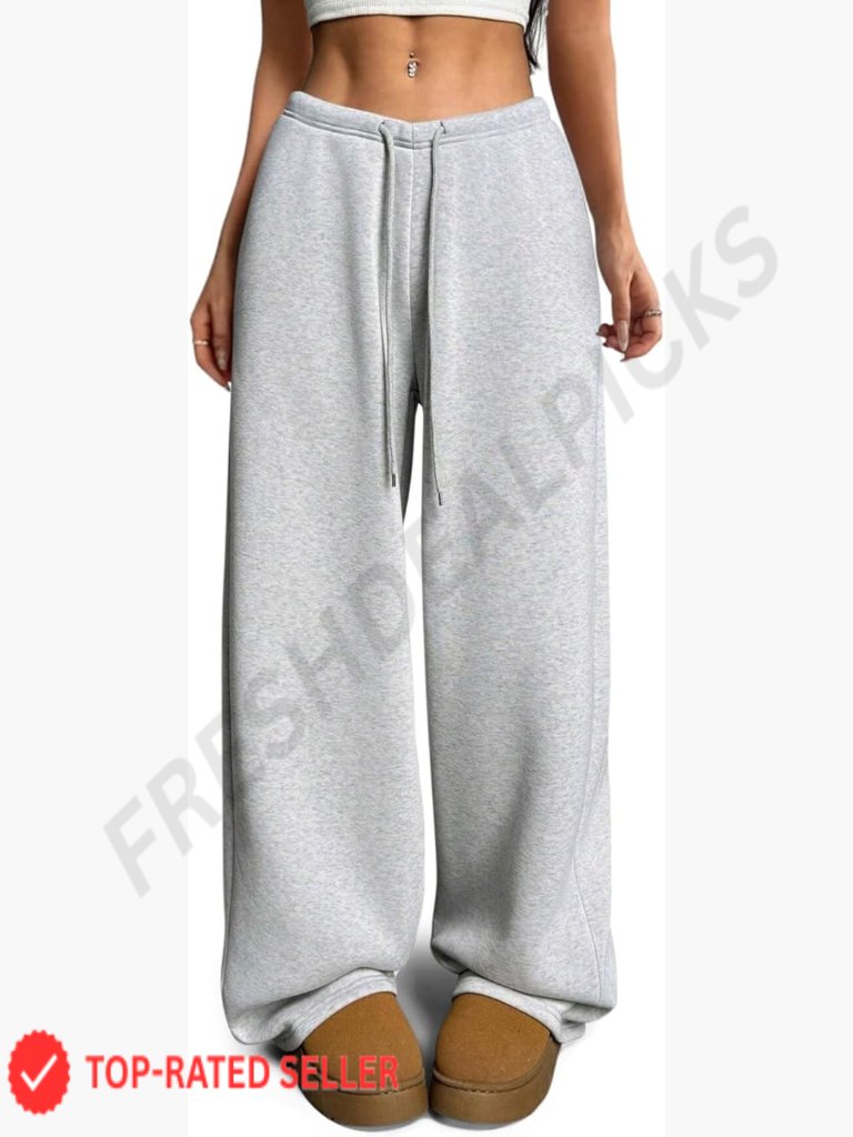 Fleece Lined Sweatpants V-Waist Wide Leg Winter Warm Pants With Pockets Y2k